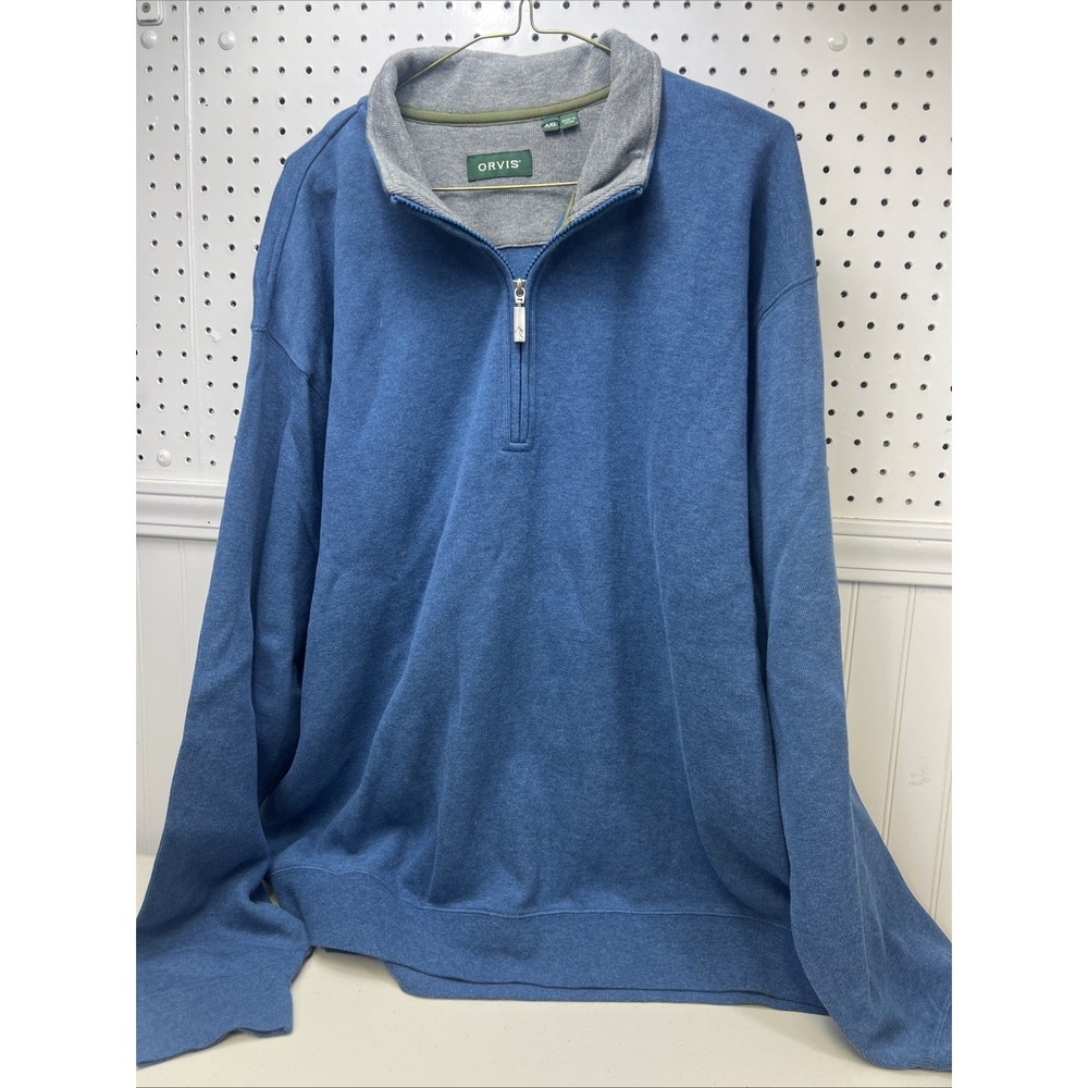 Orvis Men's Blue 1/4 Zip Pullover Sweater Size XXL 100% Cotton‎ Outdoors